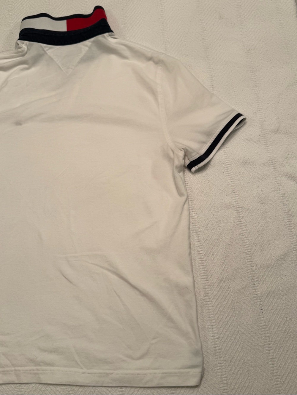 Tommy Hilfiger White Polo with Navy Stripe Accents - Picture 7 of 7